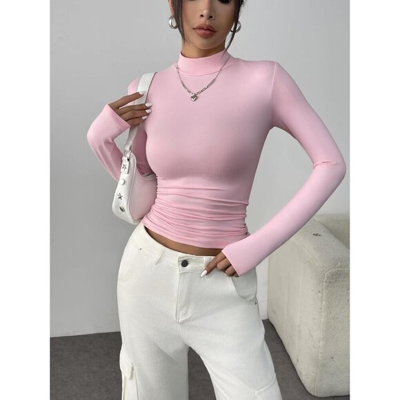 Womens Long Sleeve Mock Neck Shirt Slim Fit Lightweight Size Large - Picture 4 of 6